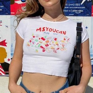 NWT trendy white cropped graphic baby tee